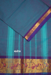 Devayani blue dual shade silk cotton -  Rich weaving Paithani border