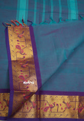 Devayani blue dual shade silk cotton -  Rich weaving Paithani border