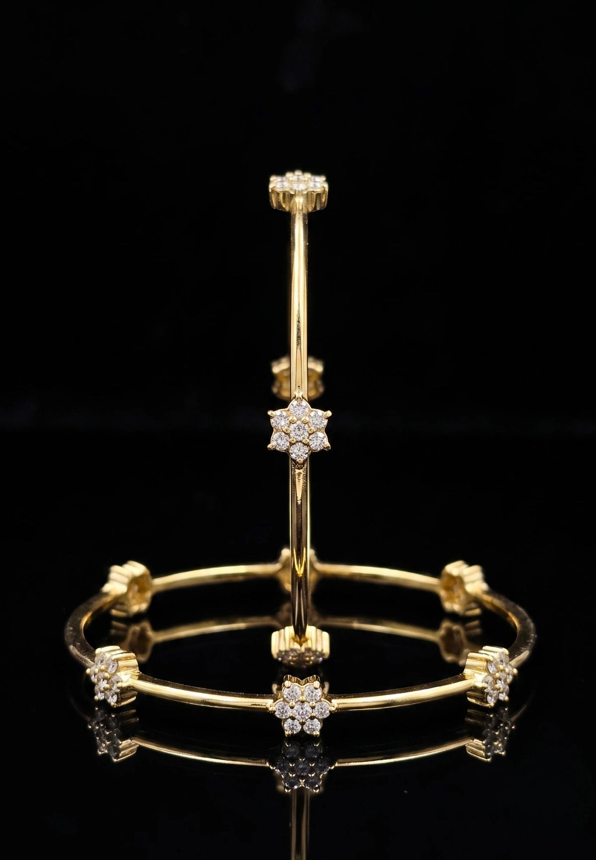 Moksha - Pure Silver Diamond Bangle with Real Gold Finish Floral Design | Designer Women's Bangle
