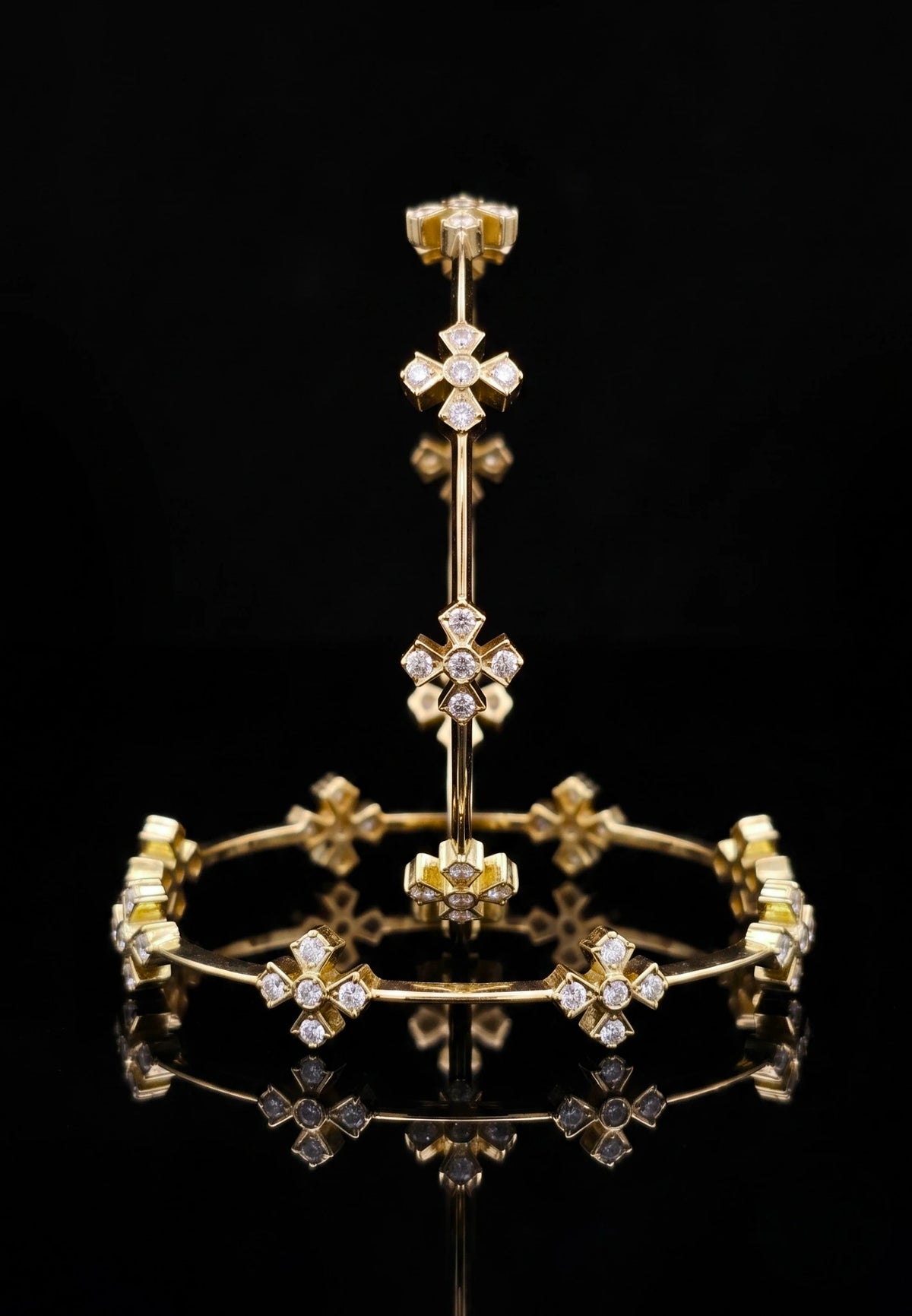 Moksha - Pure Silver Diamond Bangle with Real Gold Finish with Flower Design | Designer Women's Bangle