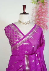 Magenta Glow - Durga - Banarasi Soft Katan Silk with Zari Weaving Border and Buttas - Perfect for Wedding Functions