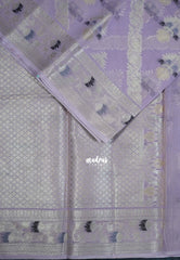 Pastel Lavender - Durga - Banarasi Muslin Silk  Thread Weaving Body with Silver Zari Border - Perfect for Pooja Wear | Diwali Function