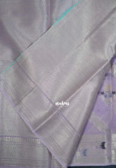 Pastel Lavender - Durga - Banarasi Muslin Silk  Thread Weaving Body with Silver Zari Border - Perfect for Pooja Wear | Diwali Function