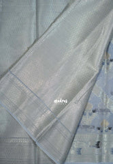 Bluish Grey - Durga - Banarasi Muslin Silk  Thread Weaving Body with Silver Zari Border - Perfect for Pooja Wear | Diwali Function
