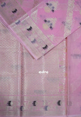 Rose Petal Pink - Durga - Banarasi Muslin Silk  Thread Weaving Body with Silver Zari Border - Perfect for Pooja Wear | Diwali Function