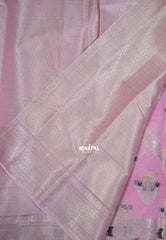 Rose Petal Pink - Durga - Banarasi Muslin Silk  Thread Weaving Body with Silver Zari Border - Perfect for Pooja Wear | Diwali Function