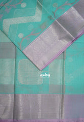 Turquoise Blue - Durga - Banarasi Muslin Silk  Thread Weaving Body with Silver Zari Border - Perfect for Pooja Wear | Diwali Function