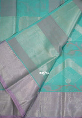 Turquoise Blue - Durga - Banarasi Muslin Silk  Thread Weaving Body with Silver Zari Border - Perfect for Pooja Wear | Diwali Function