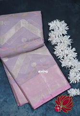 Pastel Lilac - Durga - Banarasi Muslin Silk  Thread Weaving Body with Silver Zari Border - Perfect for Pooja Wear | Diwali Function