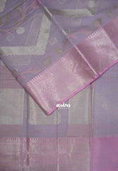 Pastel Lilac - Durga - Banarasi Muslin Silk  Thread Weaving Body with Silver Zari Border - Perfect for Pooja Wear | Diwali Function