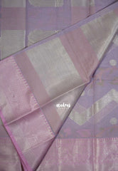 Pastel Lilac - Durga - Banarasi Muslin Silk  Thread Weaving Body with Silver Zari Border - Perfect for Pooja Wear | Diwali Function