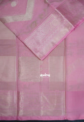 Rose Petal Pink - Durga - Banarasi Muslin Silk  Thread Weaving Body with Silver Zari Border - Perfect for Pooja Wear | Diwali Function