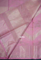 Rose Petal Pink - Durga - Banarasi Muslin Silk  Thread Weaving Body with Silver Zari Border - Perfect for Pooja Wear | Diwali Function