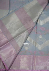Pastel Bluish Grey - Durga - Banarasi Muslin Silk  Thread Weaving Body with Silver Zari Border - Perfect for Pooja Wear | Diwali Function
