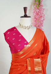 Sunset Orange - Durga - Banarasi Premium Viscose Silk with Peacock Border and Buttas - Best for Wedding Functions