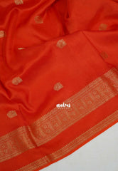 Sunset Orange - Durga - Banarasi Premium Viscose Silk with Peacock Border and Buttas - Best for Wedding Functions