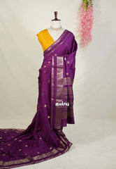 Wine Purple - Durga - Banarasi Premium Viscose Silk with Peacock Border and Buttas - Best for Wedding Functions
