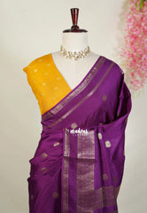Wine Purple - Durga - Banarasi Premium Viscose Silk with Peacock Border and Buttas - Best for Wedding Functions
