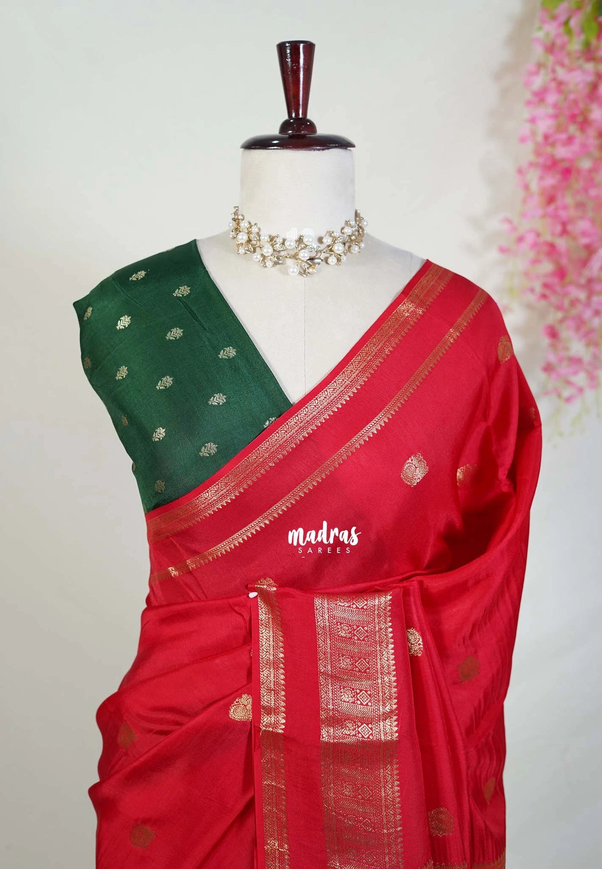 Tomato Red - Durga - Banarasi Premium Viscose Silk with Peacock Border and Buttas - Best for Wedding Functions