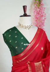 Tomato Red - Durga - Banarasi Premium Viscose Silk with Peacock Border and Buttas - Best for Wedding Functions