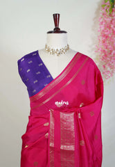 Queen's Pink - Durga - Banarasi Premium Viscose Silk with Peacock Border and Buttas - Best for Wedding Functions