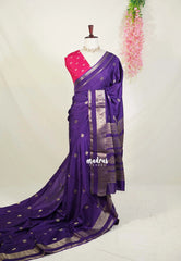 Royal Purple - Durga - Banarasi Premium Viscose Silk with Peacock Border and Buttas - Best for Wedding Functions