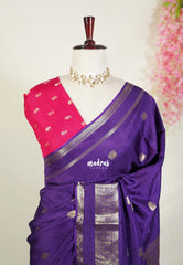 Royal Purple - Durga - Banarasi Premium Viscose Silk with Peacock Border and Buttas - Best for Wedding Functions