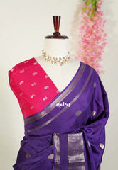 Royal Purple - Durga - Banarasi Premium Viscose Silk with Peacock Border and Buttas - Best for Wedding Functions