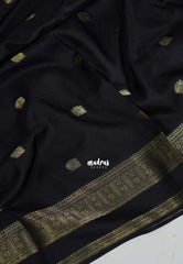 Jet Black - Durga - Banarasi Premium Viscose Silk with Peacock Border and Buttas - Best for Wedding Functions