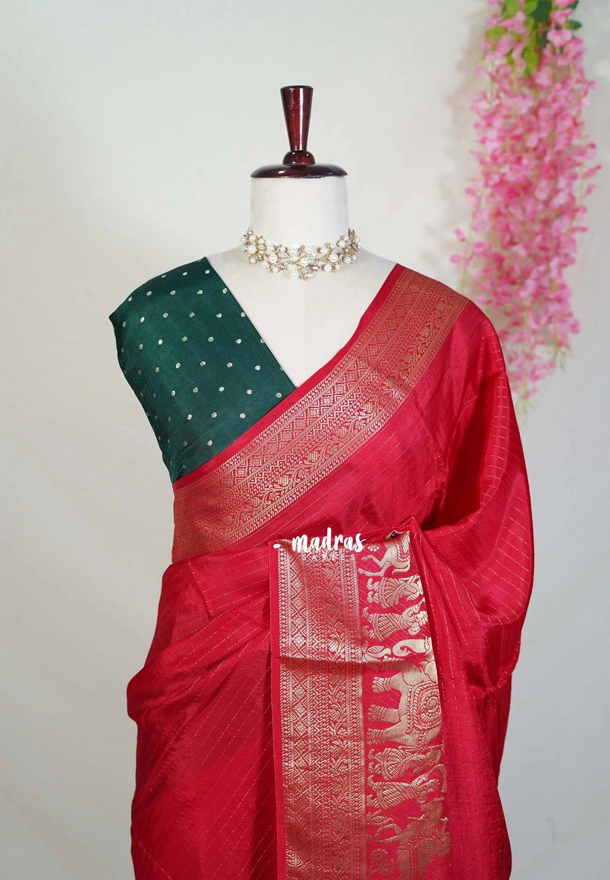 Tomato Red - Durga - Banarasi Premium Viscose Silk Vairaoosi Weaving with Traditional Ambari Yanai Border- Best for Wedding Functions