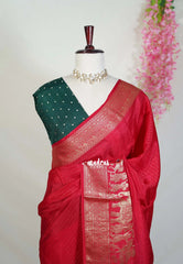 Tomato Red - Durga - Banarasi Premium Viscose Silk Vairaoosi Weaving with Traditional Ambari Yanai Border- Best for Wedding Functions