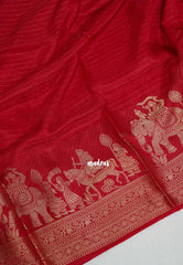Tomato Red - Durga - Banarasi Premium Viscose Silk Vairaoosi Weaving with Traditional Ambari Yanai Border- Best for Wedding Functions