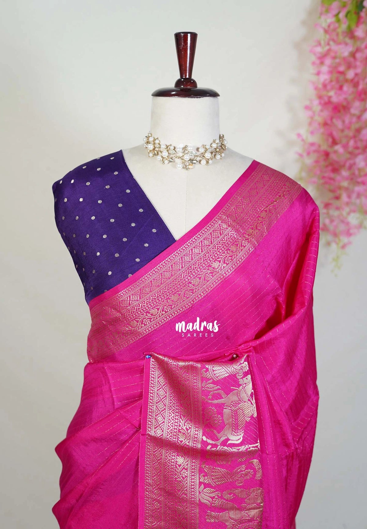 Queen's Pink - Durga - Banarasi Premium Viscose Silk Vairaoosi Weaving with Traditional Ambari Yanai Border- Best for Wedding Functions