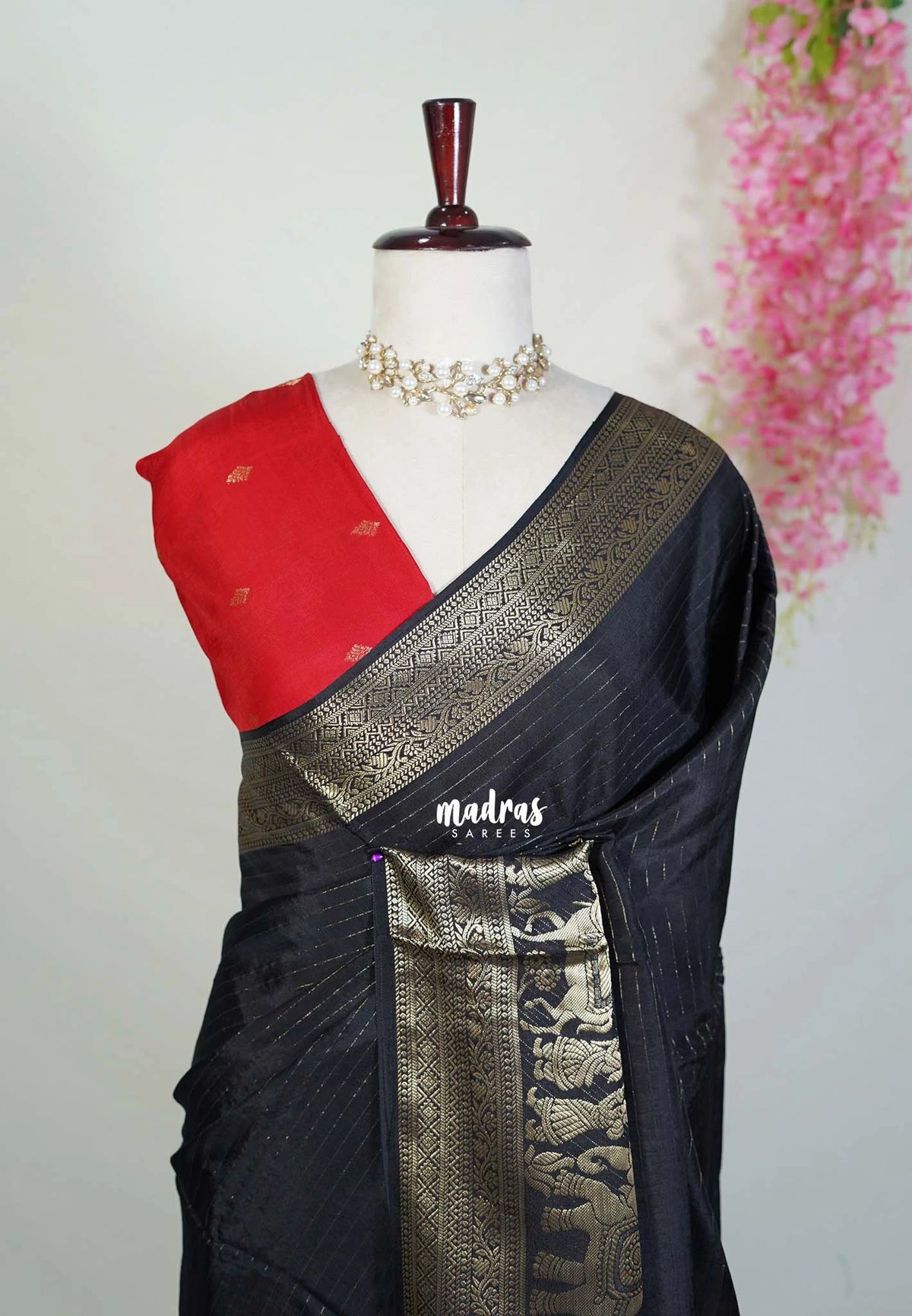 Classic Black - Durga - Banarasi Premium Viscose Silk Vairaoosi Weaving with Traditional Ambari Yanai Border- Best for Wedding Functions