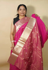 Queen's Pink - Durga - Traditional Banarasi kattam crushed semi soft silk saree