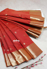 Classic Red - Durga - Traditional Banarasi kattam crushed semi soft silk saree
