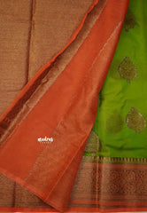 Durga - Traditional Banarasi rich weaving saree - Fresh green with orange