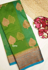 Durga - Traditional Banarasi rich weaving saree - Bottle green with blue