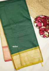 Durga - Traditional Banarasi rich weaving saree supernet material - Bottle green with Ganga Jamuna border