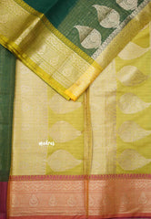 Durga - Traditional Banarasi rich weaving saree supernet material - Bottle green with Ganga Jamuna border