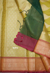 Durga - Traditional Banarasi rich weaving saree supernet material - Bottle green with Ganga Jamuna border