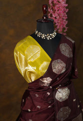 Coffee Brown - Vasantha Raagam - Banarasi mashru Silk with Antique Zari Border and buttas - Perfect for Wedding Wear