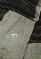 Dark Chocolate Brown - Durga- Banarasi soft katan silk zari lines weaving with rettapet border