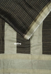 Dark Chocolate Brown - Durga- Banarasi soft katan silk zari lines weaving with rettapet border