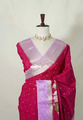 Raspberry Pink - Durga - Banarasi Soft Katan Silk with Floral Zari Weaving Border - Perfect for Wedding Functions