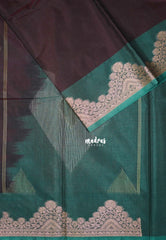 Wine Brown with Flower - Durga - Banarasi Silk Cotton Saree with Zari Weaving with Flower Border - Best for Temple Visit
