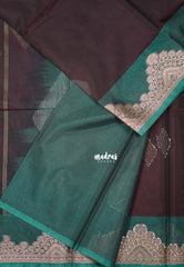 Wine Brown with Flower - Durga - Banarasi Silk Cotton Saree with Zari Weaving with Flower Border - Best for Temple Visit
