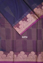 Navy Blue with Leaf - Durga - Banarasi Silk Cotton Saree with Zari Weaving with Leaf and Floral Border - Best for Temple Visit