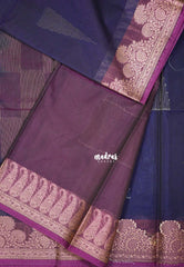 Navy Blue with Leaf - Durga - Banarasi Silk Cotton Saree with Zari Weaving with Leaf and Floral Border - Best for Temple Visit