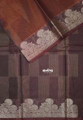 Chocolate Brown with Leaf - Durga - Banarasi Silk Cotton Saree with Zari Weaving with Leaf and Floral Border - Best for Temple Visit